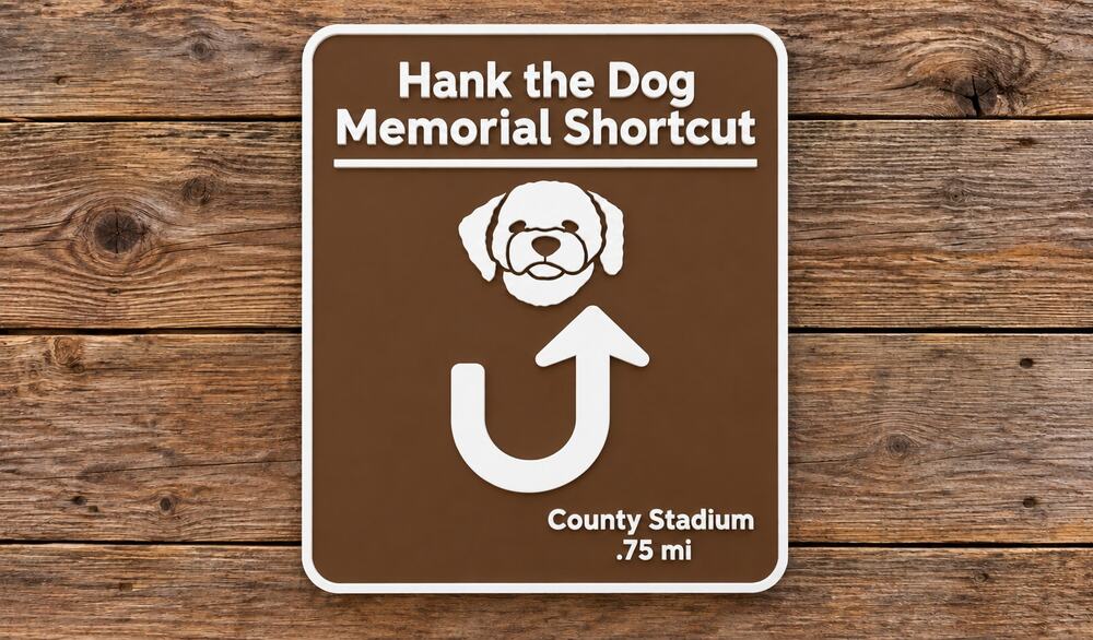 Hank The Dog Memorial Shortcut Sign Milwaukee Wisconsin Bike Walk Baseball